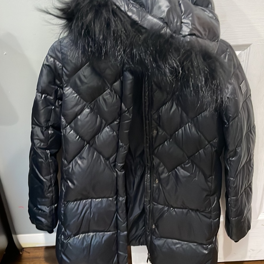 Add long duck down puffer jacket with raccoon hood size 14 - Picture 3 of 6